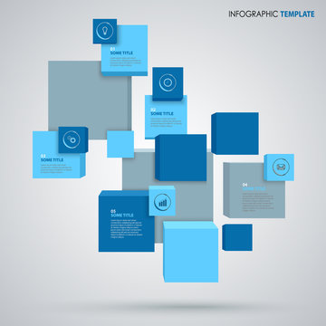 Info graphic with abstract cubes in blue design