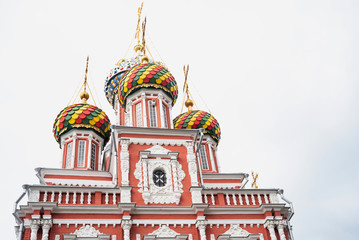 Obraz premium View of Nizhny Novgorod, Russia, Church of Nativity of the Blessed Virgin Mary. Big church is two-level.