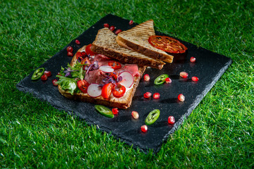 Roast Beef Sandwich With Whole Grain Bread And Greens