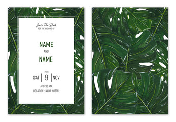Monstera Wedding card, save the date, invite template.