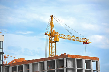 Crane and highrise construction site