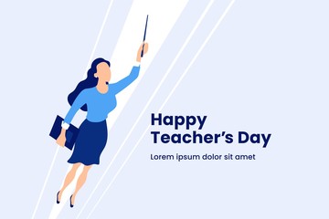 Super teacher flying vector illustration for happy teacher's day background poster concept with modern simple flat style graphic design