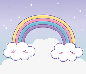 Rainbow with cloud cartoon vector design
