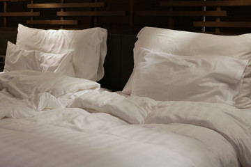 mess bed in hotel room in relaxation room for customer concept