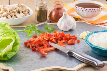 Homemade cabbage leaf chicken enchiladas.