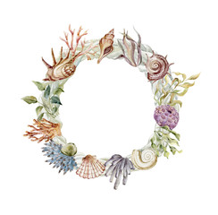 Watercolor graphic. Underwater world.