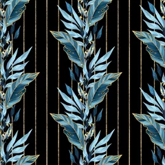 Fototapeten Nahtloses Muster mit blauen Blättern. Hintergrund für Geschenkpapier © Gribanessa