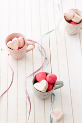 A cup of Sweet and heart  shape Marshmallows for Valentine's Day