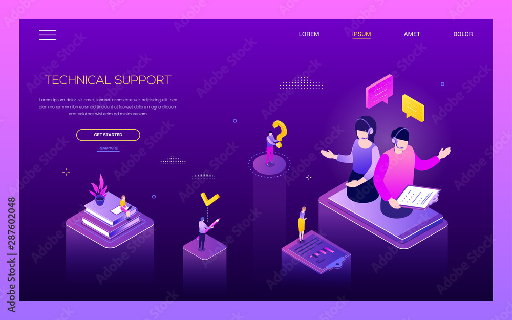 Poster technical support - modern isometric vector web banner