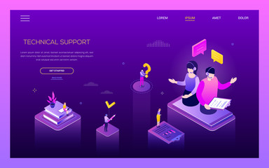 Technical support - modern isometric vector web banner