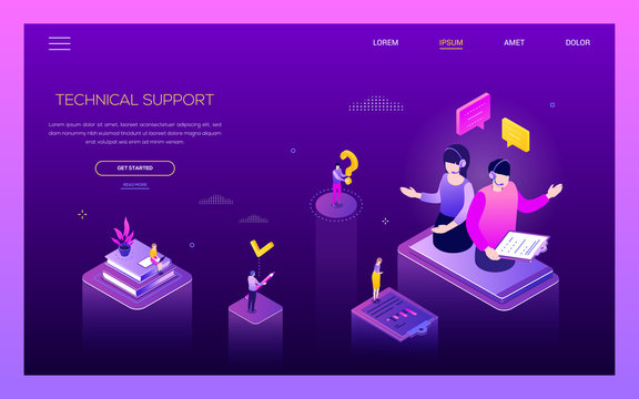 Technical Support - Modern Isometric Vector Web Banner