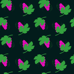 Fototapeta na wymiar Seamless pattern with grape. A bunch of grapes on a black background