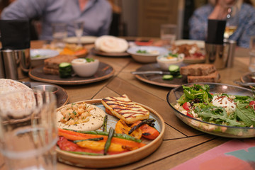 Different meals for the guests on the restaurant table