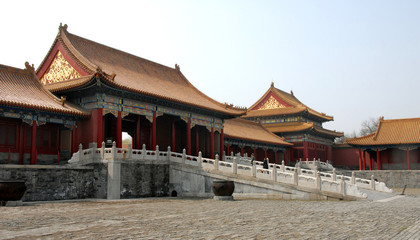 Forbidden City, Beijing, China. A traditional gate inside the Forbidden City. The Forbidden City has traditional Chinese architecture. The Forbidden City is also the Palace Museum, Beijing, China.