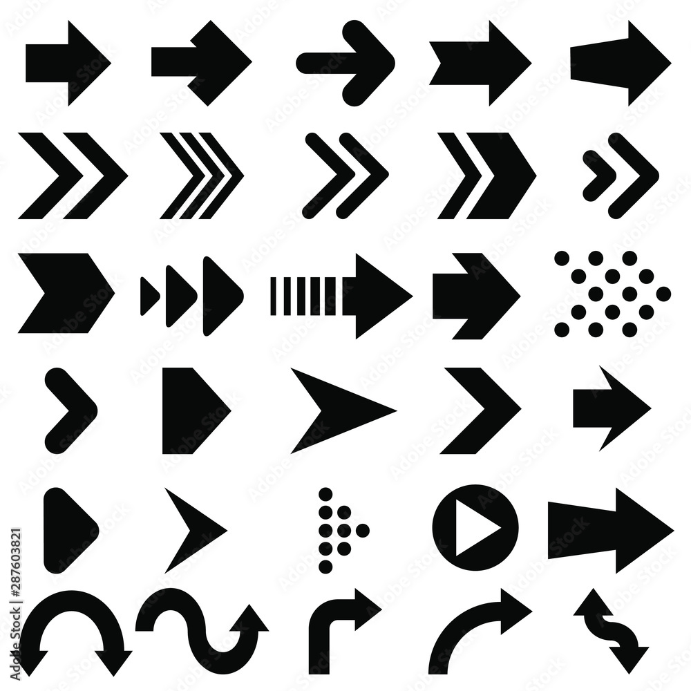 Poster arrow vector icons set. arrow icon. application illustration symbol collection. button arrow curve s