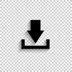 Download - black vector  icon with shadow