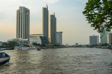 Fototapeta na wymiar Chaopraya River View from Taksin Bridge, Bangkok, Thailand
