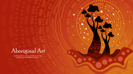 Aboriginal art vector banner with tree, Nature concept