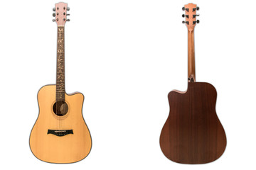 Front and back acoustic guitar on a white background