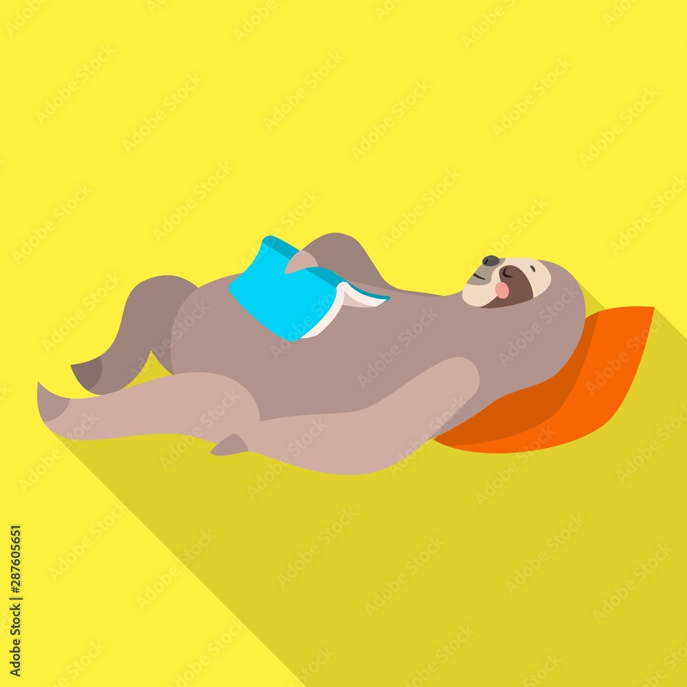 Poster sloth sleeping with book icon. flat illustration of sloth sleeping with book vector icon for web des