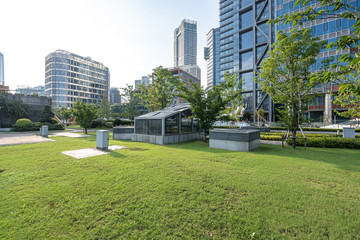 modern buildings in park
