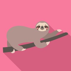 Sloth stay on branch tree icon. Flat illustration of sloth stay on branch tree vector icon for web design