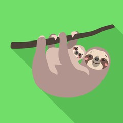 Sloth with kid icon. Flat illustration of sloth with kid vector icon for web design