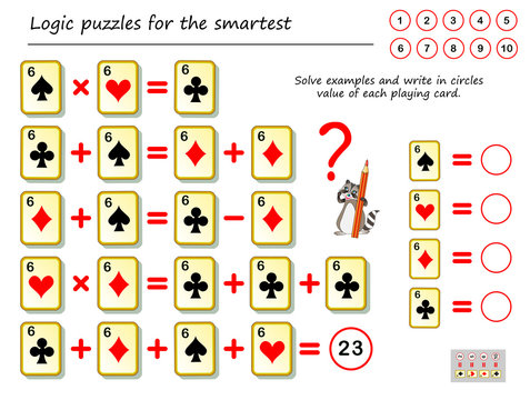 Logical Puzzle Game For Children And Adults. Can You Solve Examples? Count  The Value Of Chess Figure. Printable Page For Kids Brain Teaser Book.  Developing Mathematical Skills. IQ Math Test. Royalty Free