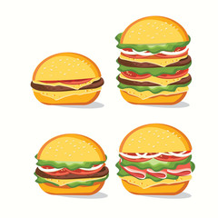 Fast food, Tasty set fast food vector isolated on white background