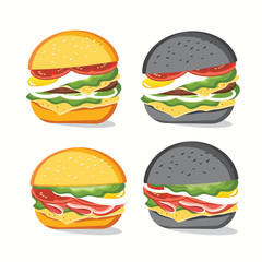 Fast food, Tasty set fast food vector isolated on white background