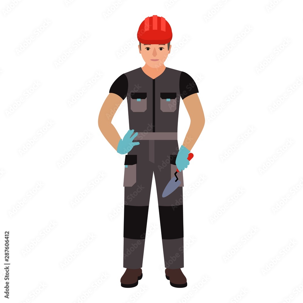 Poster man with trowel icon. flat illustration of man with trowel vector icon for web design