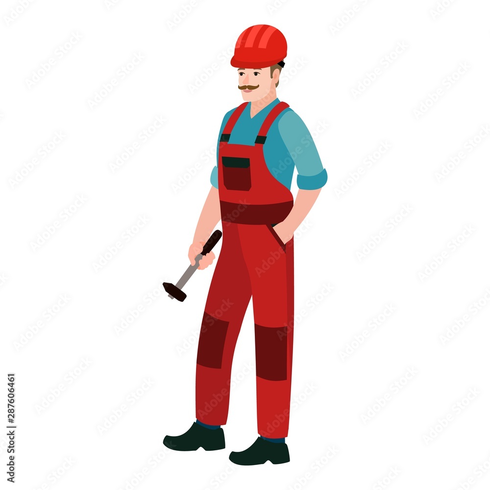 Poster man with hammer icon. flat illustration of man with hammer vector icon for web design