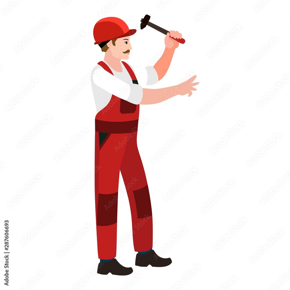 Poster man hammer work icon. flat illustration of man hammer work vector icon for web design