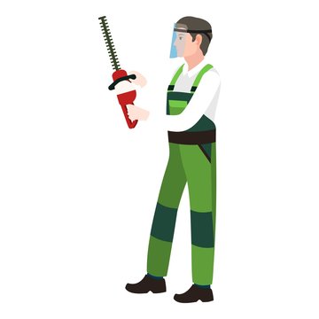 recommend clip art: Man cut tree garden icon. Flat illustration of man cut tree garden vector icon for web design