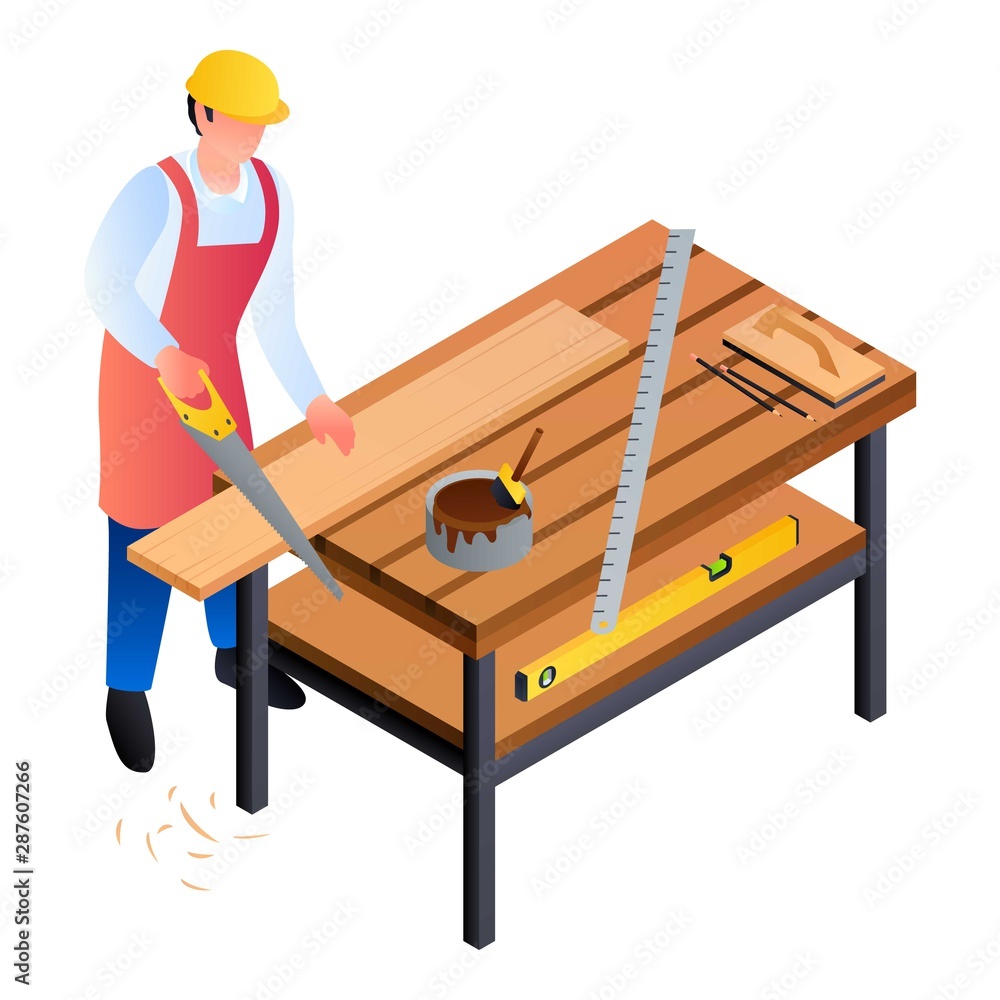 Poster carpenter worker icon. isometric of carpenter worker vector icon for web design isolated on white ba