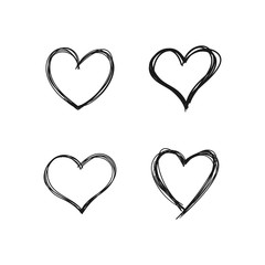 Hand drawn hearts. Linear heart doodles collection.