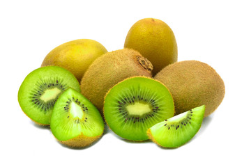 Fototapeta premium group of kiwi fresh fruits green color with tiny seeds isolated on white background