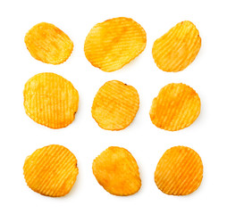 Set of corrugated chips on a white. The view of the top.