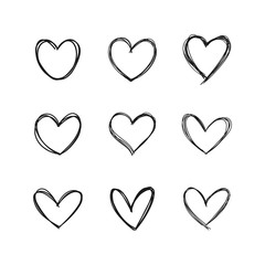 Hand drawn hearts. Linear heart doodles collection.