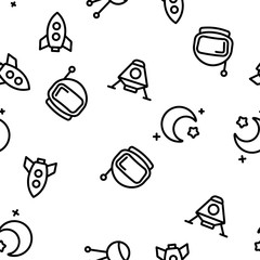 Space Exploration Vector Seamless Pattern Thin Line Illustration