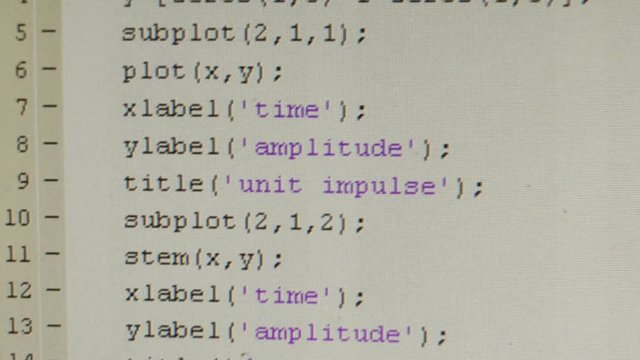 Close up of MATLAB computer code on screen.