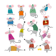 Funny mouses, symbol of 2020 year. Banner for your design