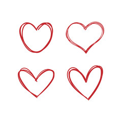 Hand drawn hearts. Linear heart doodles collection.