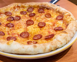 Chorizo sausage pizza with cheese