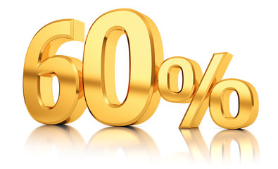 3d render illustration. Golden sixty percent on a white background.  Illustration for advertising.