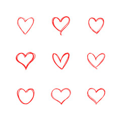 Hand drawn hearts. Linear heart doodles collection.