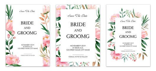Floral Wedding or invitation card, Pink Flower Watercolor style collection.