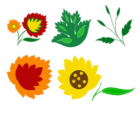 Isolated Flowers and Green Leaves