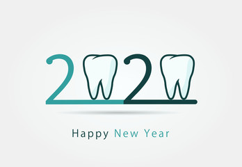 Obraz premium happy new year 2020. 2020 with tooth sign