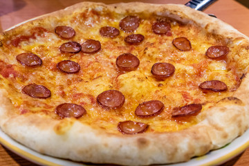 Chorizo sausage pizza with cheese